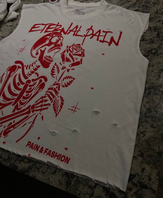 Who Says Pain Can't Be turned Into Fashion T-shirts Sleeveless/Distress (White)